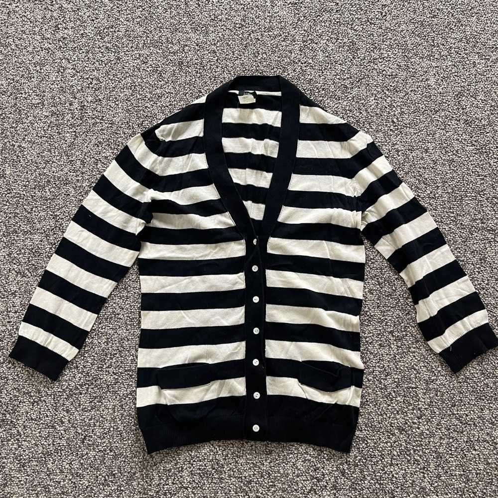 J. Crew Black and Cream Striped Cotton Cardigan